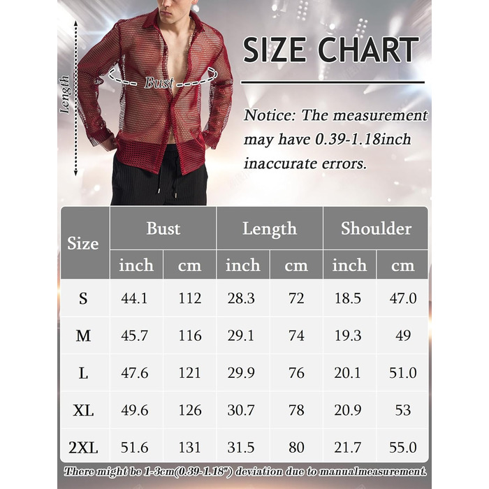 Чоловіча сітчаста сорочка AIEOE: прозора сорочка-сітка для вечірки, червона (XXL)