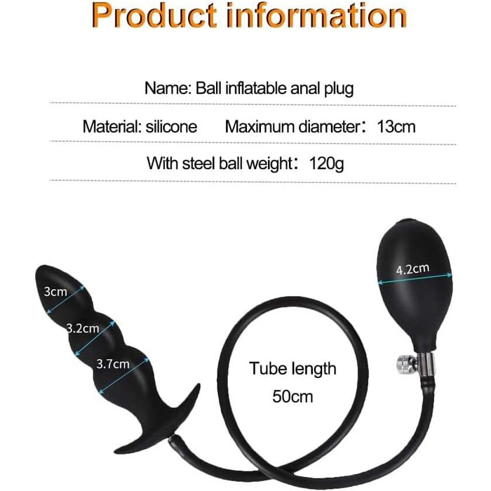 Надувний анальний дildo-розтягувач з підсвічуванням (чорний)