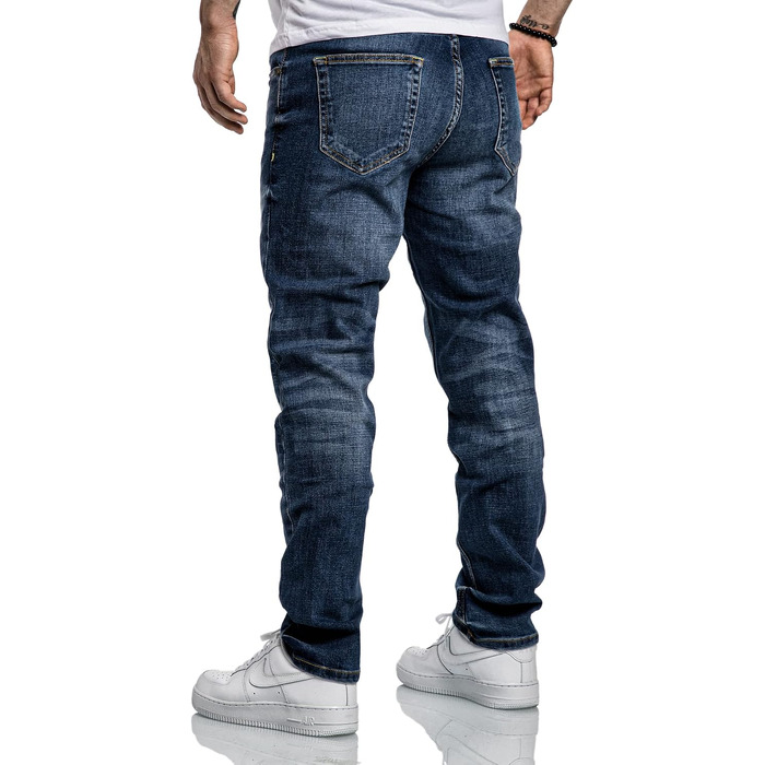 Чоловічі джинси REPUBLIX Regular Straight Fit з ефектом Destroyed, темно-сині, модель R7998