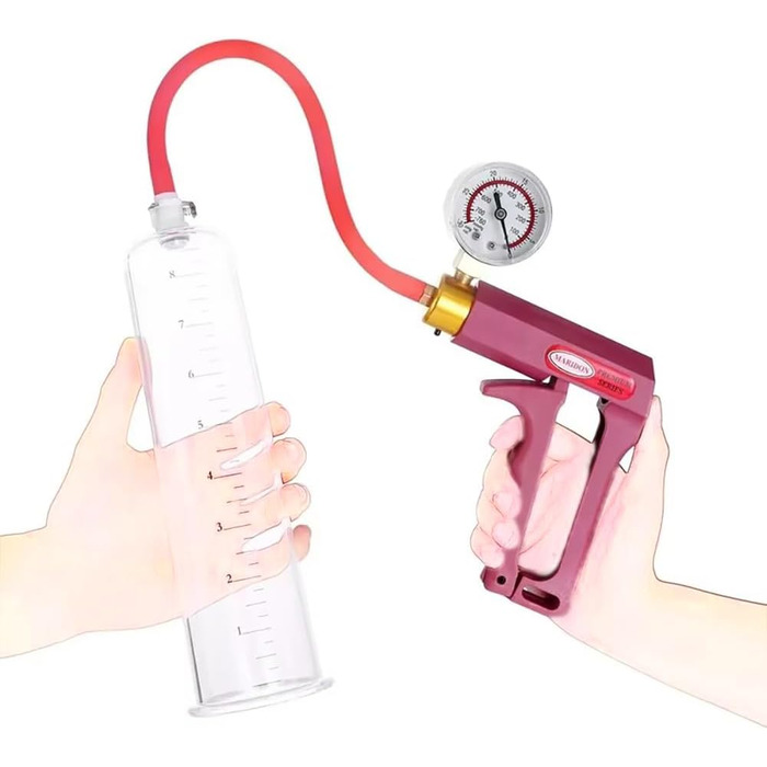 Насос для збільшення пеніса Guspiun з манометром та ручкою. Тренажер для потенції, збільшення розміру та покращення ерекції. Червоний