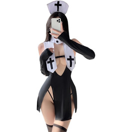 Косплей няні Temptshow: жіноча спідня білизна, сексуальний образ аніме-дівизни, з високим розрізом, чорне плаття