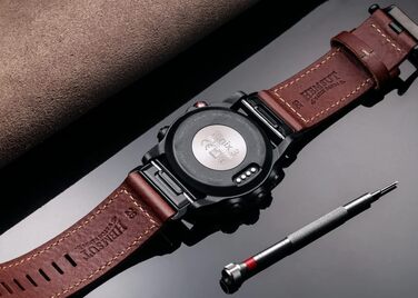 Шкіряний ремінець для годинника Garmin (22мм) — Ретро-вінтажний замінний браслет для Fenix, Forerunner, Vivoactive, Approach, MARQ, Quatix, D2, коричневий з білим швом