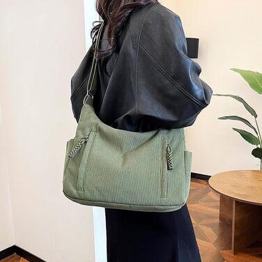 Жіноча сумка-шопер Cord Tote Bag: велика сумка через плече та хобо для школи та роботи, вельветова сумка з регульованим ременем (один розмір, зелена)