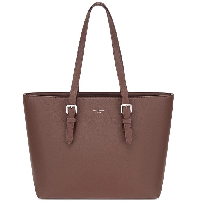 Жіноча сумка-шопер David Jones великого розміру з екошкіри (PU), коричнева — eleganтна сумка на плече для ноутбука, документів A4, офісу та подорожей