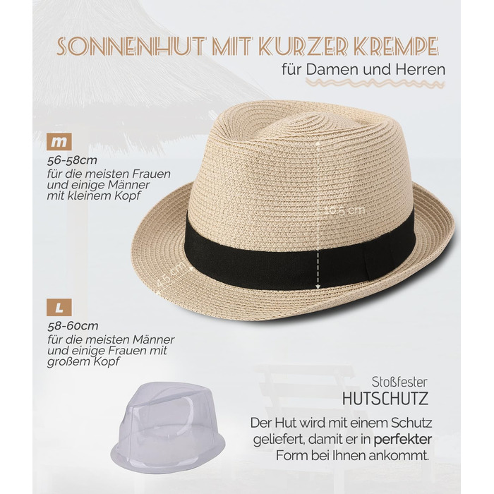 Солом'яний панама-капелюх Creekstone Fedora для жінок та чоловіків, складаний пляжний Trilby з короткою кришкою, бежевий, розмір M