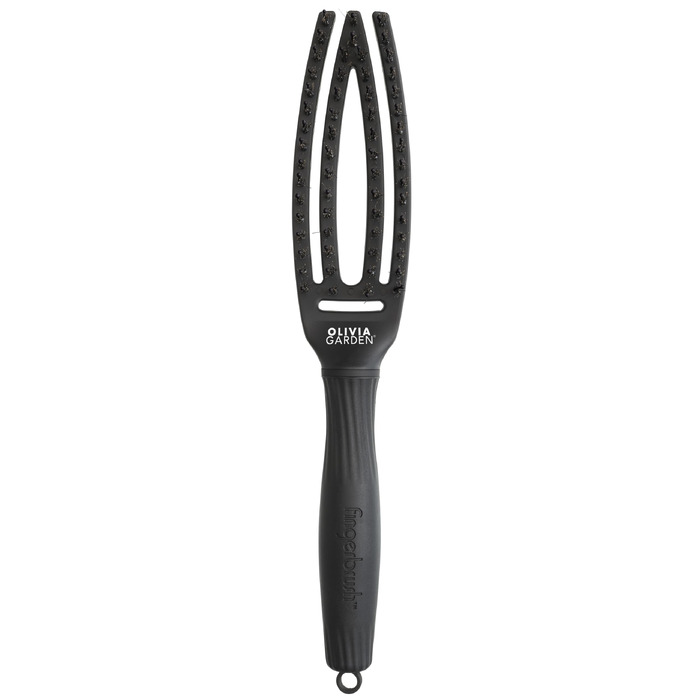 Щітка для волосся Olivia Garden Fingerbrush Care Iconic, розплутуюча з щетиною з натурального кабана та нейлону для блиску та гладкості, чорна, Small