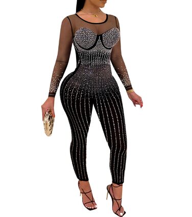Жіночий ромпер з паєтками Nagfar – сексуальний комбінезон для вечірнього виходу, коктейльної вечірки, клубу. Чорний, XXL