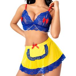 Жіноча спідня білизна з квітковою мереживом, костюм, сукня-бабочка, подарунок на День святого Валентина, темно-синій, розмір M