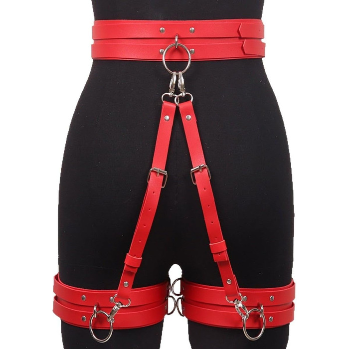 Жіночий готичний набір ременів на стегна з екошкіри. Регульовані мереживні стринги для боді, косплею, карнавалу, панку, вечірок. Червоний/Подорож, однотонний
