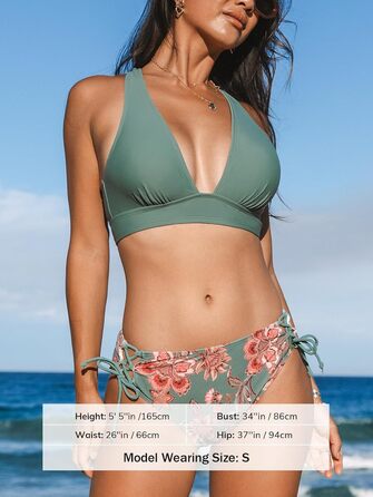 CUPSHE БІКІНІ Спортивний Роздільний Купальник з V-подібним вирізом, на зав'язках, низька талія, квітковий принт, оливковий колір, для жінок