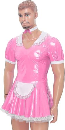 Костюм покоївки FEESHOW для чоловіків з лакового ефекту, костюм покоївки для карнавалу, Хелловіну, косплей (4XL, Рожевий)