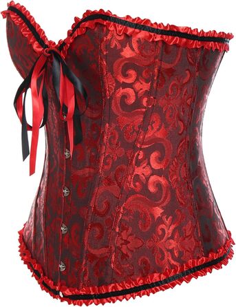 Корсет жіночий Miss Moly вінтажний, повний бюст, класичні кольори, мереживо, бант, з принтом G-string, темно-червоний
