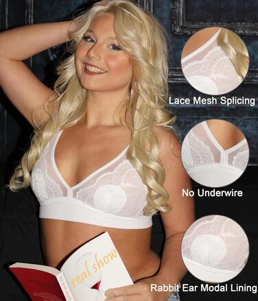 Avidlove жіночий мереживний бюстгальтер без кісточок, V-подібний виріз, мереживний бралет, без підкладки, на тонких бретелях, повсякденний, зручний, класична білизна (M, білий)