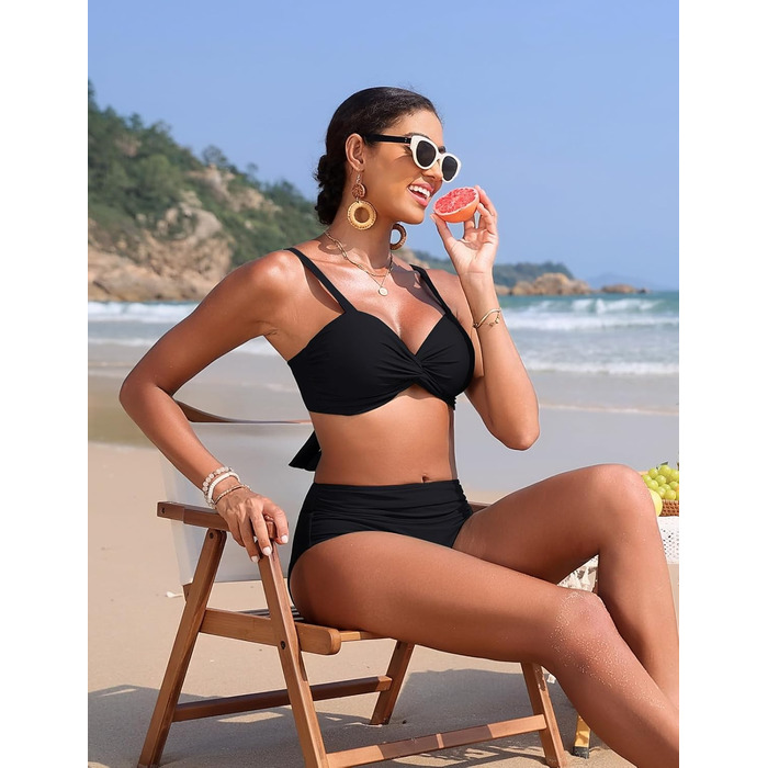 БІКІНІ жіночий комплект з високою талією, шорти з животом, пуш-ап, двочастинний купальник, сексуальний V-подібний виріз, модна пляжна мода, чорний