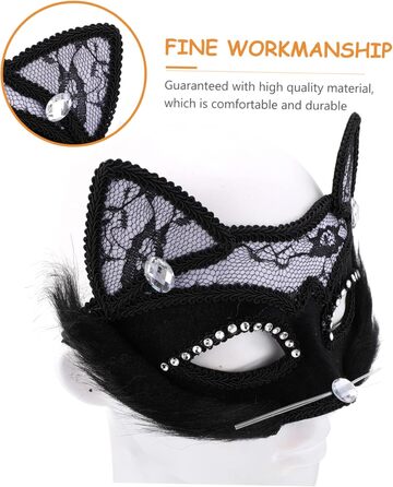 Маска котячого обличчя Holibanna для Хелловіну, 8 шт. - чорна маска, маска для карнавалу, плюшеві маски з мереживом