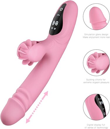 Вібратор для жінок з 9 функціями, нагрівання, силікон, дільдо, масажний стрижень, рожевий