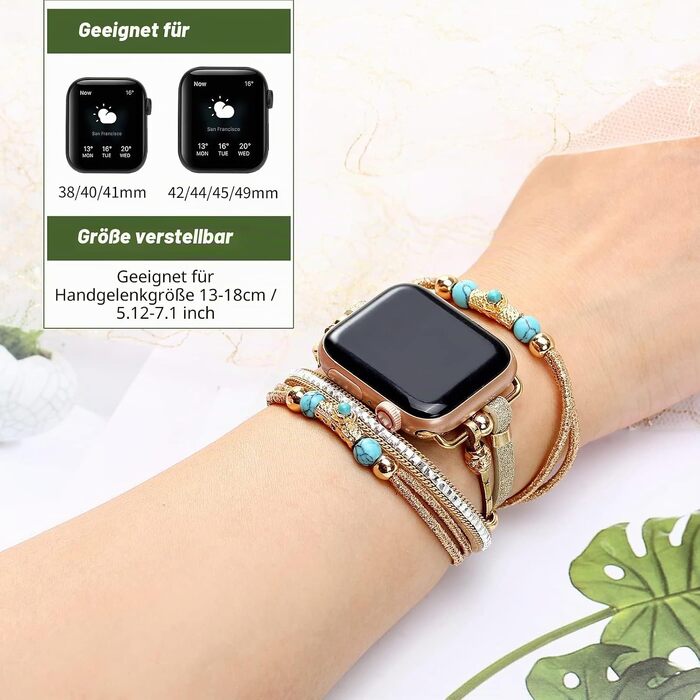 Шкіряний браслет Boho для Apple Watch — багатошаровий ремінець для iWatch Series 11 10 9 8 7 6 5 4 3 2 1 SE Ultra 1 2 3, чорний, 42/44/45/46/49мм