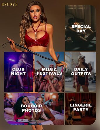 RSLOVE Комплект жіночої білизни з зав'язками - Сексуальна білизна бюстгальтер та труси, мереживна білизна, 6 предметів, червоний, розмір M