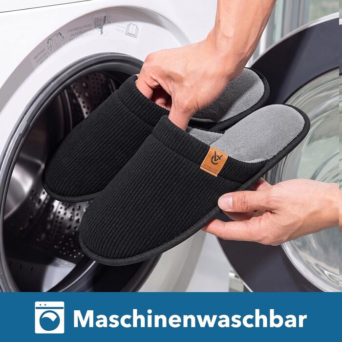 Чоловічі домашні капці VeraCosy з вельвету та ефектом пам'яті Memory Foam, дихаючі та м'які, розмір 44/45, чорні