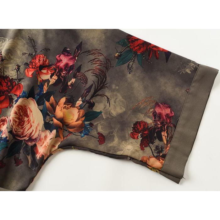 Жіночий халат кімоно Ledamon з кишенею, квітковий принт, чорно-сірий, універсальний розмір