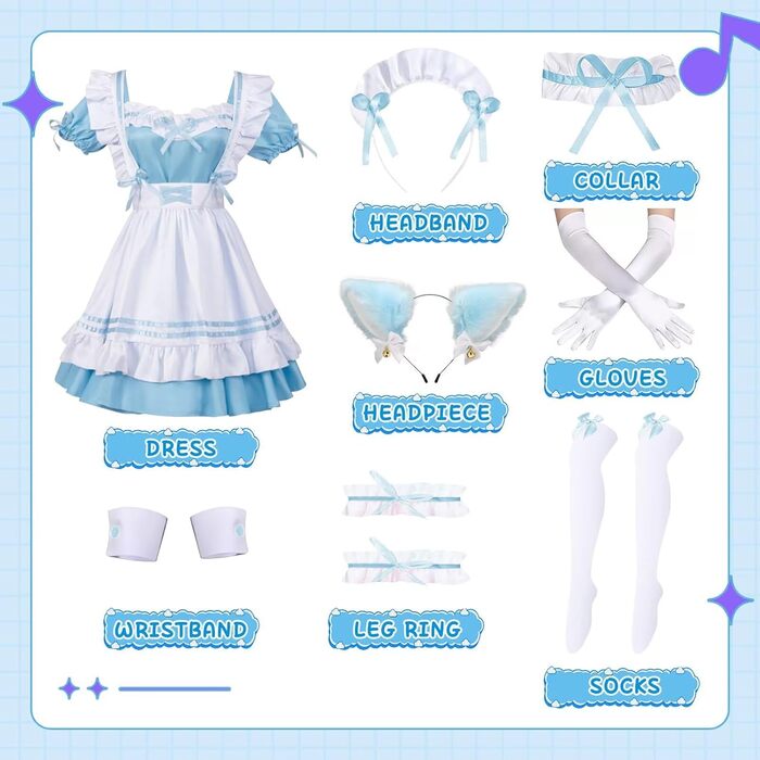 Костюм французької служниці: комплект для косплею та карнавалу (блакитний, 4XL)