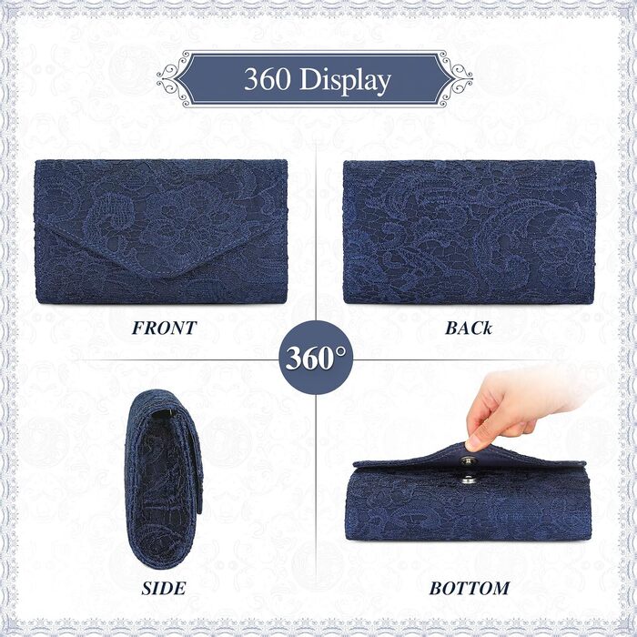 Жіночий вечірній клатч BAIGIO Elegante з мереживом, синій
