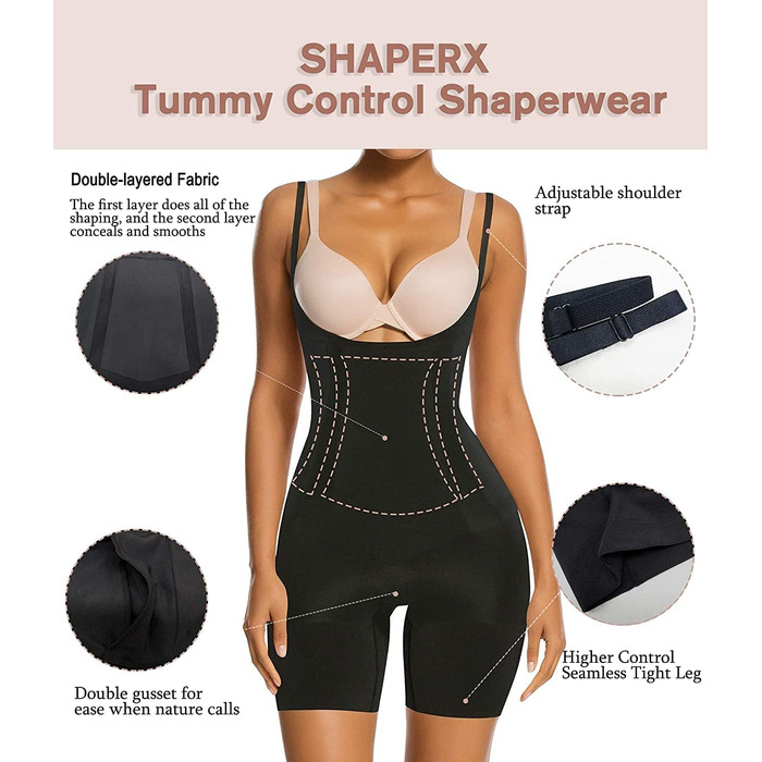Корсет для схуднення SHAPERX Shapewear для жінок, чорний, моделює фігуру, S