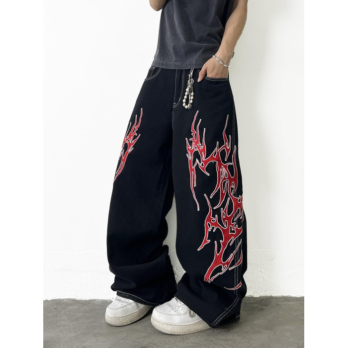 Чоловічі широкі джинси Baggy з вишивкою, чорні денімові штани Loose Fit