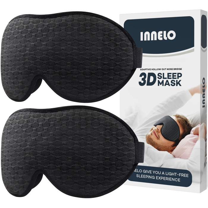 Маска для сну INNELO 3D з ефектом повного блокування світла, дихаюча маска з ефектом пам'яті (Memory Foam) для чоловіків та жінок, чорна