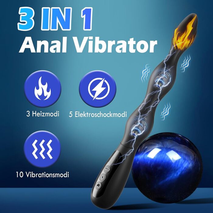 Анальні вібратори для чоловіків з електрошоком та стимуляцією простати, 10 режимів вібрації, 3 режими нагріву. Анальний плагін для чоловіків та жінок. Іграшки для дорослих, анальні плагіни для пар.