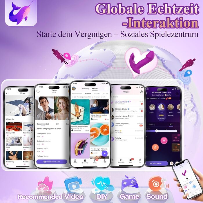 Інтимні іграшки для пар EAWESION: вібратор-масажер, анальний плагін, стимулятор G-точки, 9 режимів, фіолетовий