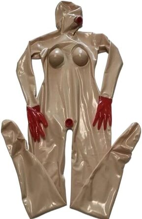 Комбінезон з латексу Latexshine Fleisch для всього тіла з силіконовими формами грудей, отвором для рота та блискавкою на спині. Індивідуальний колір, розмір XS