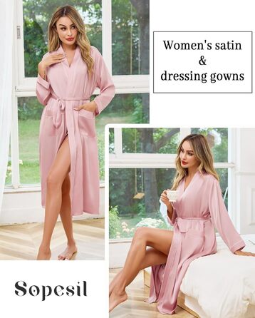 Жіночий атласний халат довгий, баняк, кімоно, легкий, весільний, м'який, для вечірки, нічна сорочка, V-подібний виріз, S-XXL, XL, світло-рожевий