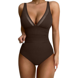 Зелений купальник жіночий DOULAFASS V-подібний виріз, мереживо, корегуючий, без спинки, пляжний, XL, темно-коричневий