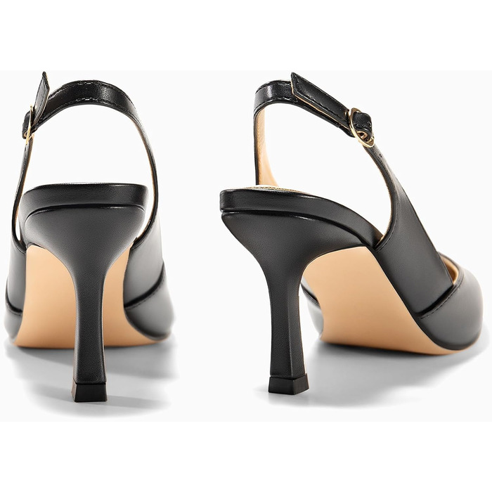 Жіночі туфлі-човники Coutgo з відкритим задником (Slingback), гострий носок, низький підбор Kitten Heel, чорні, розмір 38 EU