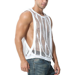 Чоловіча майка з сіткою, без рукавів, смугаста мереживна футболка, прозора білизна XL білий колір
