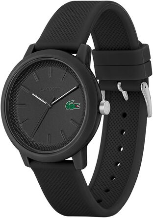 Аналоговий кварцовий годинник Lacoste 12.12 унісекс, чорний, силіконовий ремінець з текстурою Petit Piqué