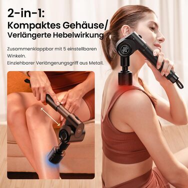 Перкусійний масажер Napre Massage Gun з функцією підігріву та охолодження, складаний масажний пістолет для тіла, спини та плечей, 32 рівні швидкості, 5 кутів нахилу, Gloss Black