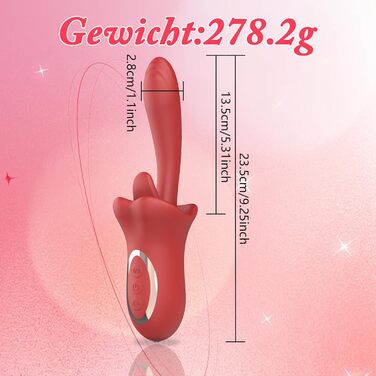 Вібратор жіночий кліторальний та точковий G-Spot Dildo з язичковим стимулятором – 10 режимів вібрації, силікон, червоний