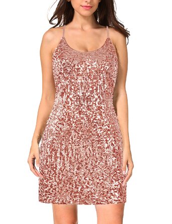 Сукня жіноча класична фігурна з паєтками, регульовані бретелі, U-подібний виріз та рукава-майка XXL, рожеве золото