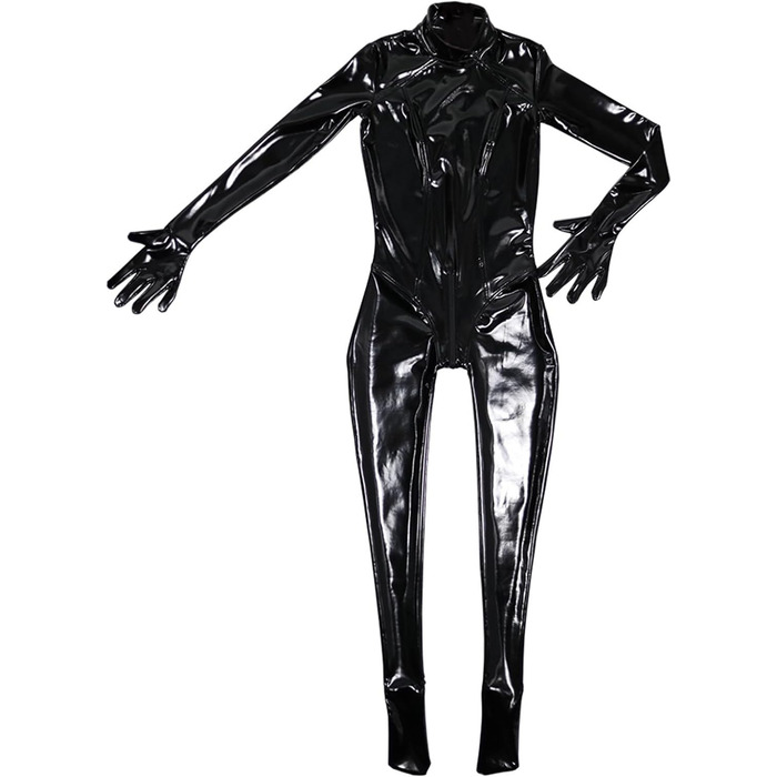 Чорний латексний комбінезон для жінок - сексуальний, обтислий, на блискавці, для вечірок, клубів, ролей, сцени