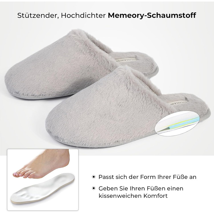 Жіночі домашні капці Snug Leaves з штучним хутром та ефектом пам'яті Memory Foam, сірі, розмір 38/39 EU