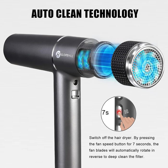 Професійний фен для волосся slopehill 2000W, 110000 RPM, з іонізацією OxyActive та LED-дисплеєм, легкий (Сірий)