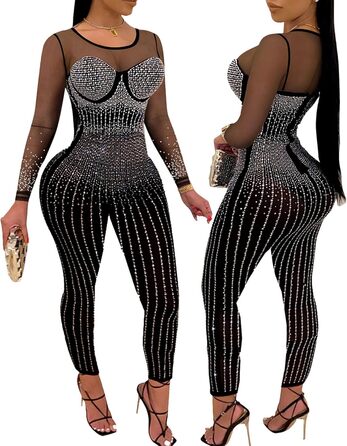 Жіночий ромпер з паєтками Nagfar – сексуальний комбінезон для вечірнього виходу, коктейльної вечірки, клубу. Чорний, XXL