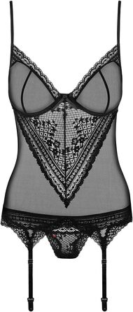 Сексуальний комплект спідньої білизни Obsessive: стрінги та бюстгальтер без бретелек з глибоким вирізом, червоний, мереживний, прозорий, з бантиками (L-XL, чорний)