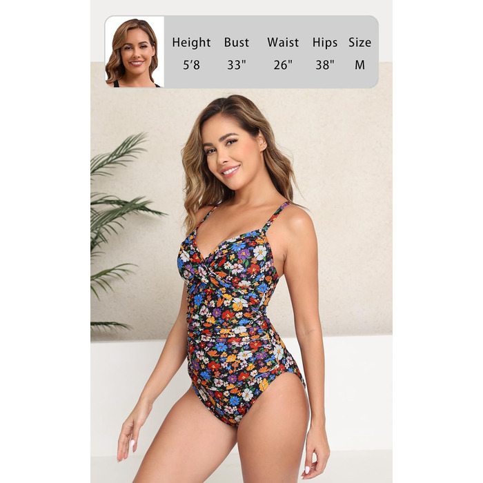 Чоловічий купальник Halcurt з животом, з чашечками та драпіруванням, цілісний, монокіні, чорний з кольоровими квітами, XL