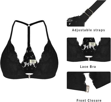 Шекіні: Безкаркасний бюстгальтер без бретелів з застібкою спереду, мереживний бра, трикутник, бюстгальтер з підкладкою, сексуальний топ-кроп, білий (чорний, L)