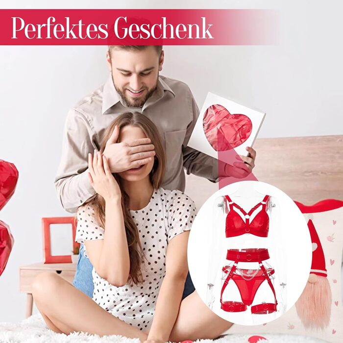 Ексклюзивна жіноча спідня білизна Deou: комплект з бюстгальтером, трусиками, поясом та боді. Червоний (L).