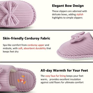 Жіночі зимові капці Coswind з ефектом пам'яті Memory Foam, плюшева підкладка та вельветовий верх, світло-фіолетові (розмір 40.5/42 EU)