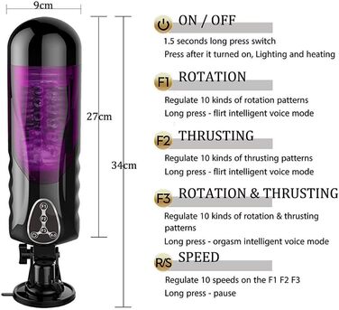 Автоматичний мастурбатор для чоловіків з 10 режимами ротації та телескопічною конструкцією, нагрівання